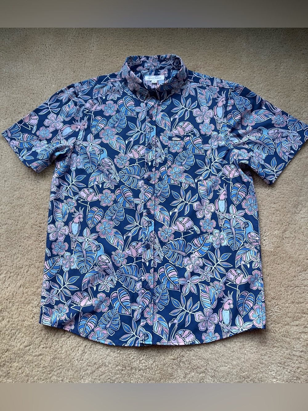 Vintage Summer Brand Men's Blue Hawaiian Shirt - Size L - EUC - Stretch
